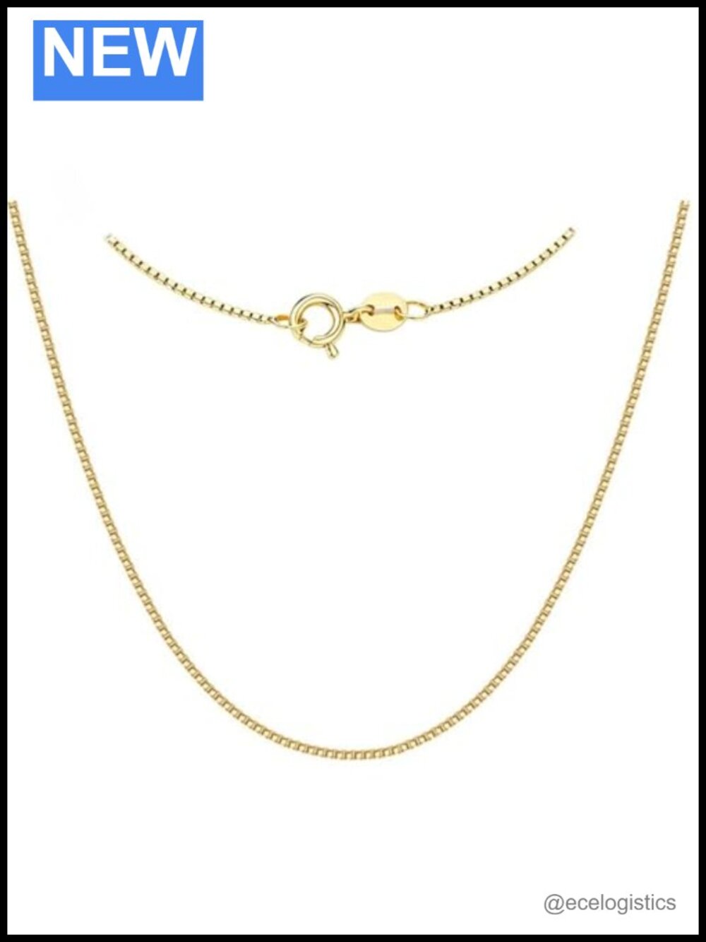 14K Solid Gold Box Chain Necklace 1mm 22"